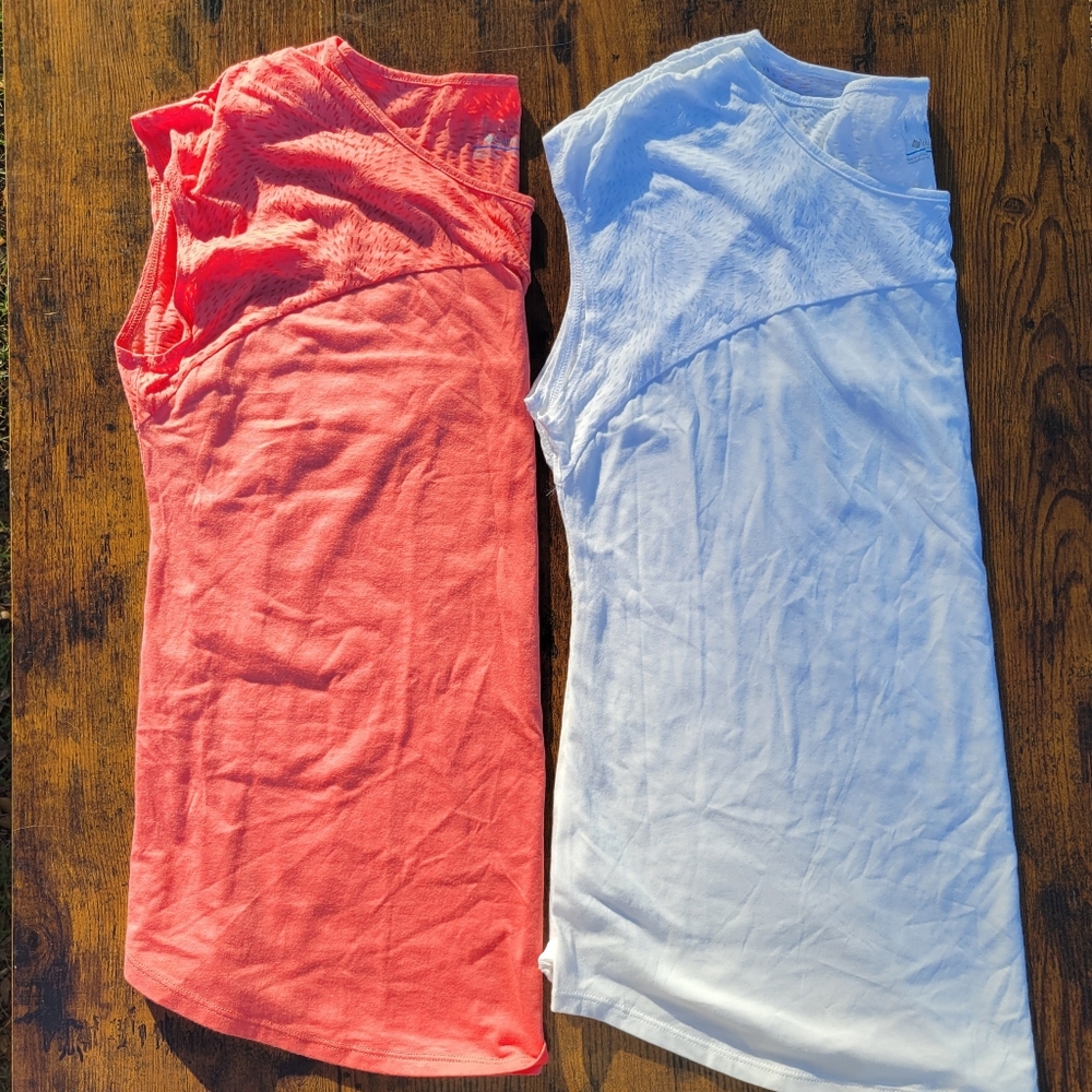 Coral and White Sleeveless Tops